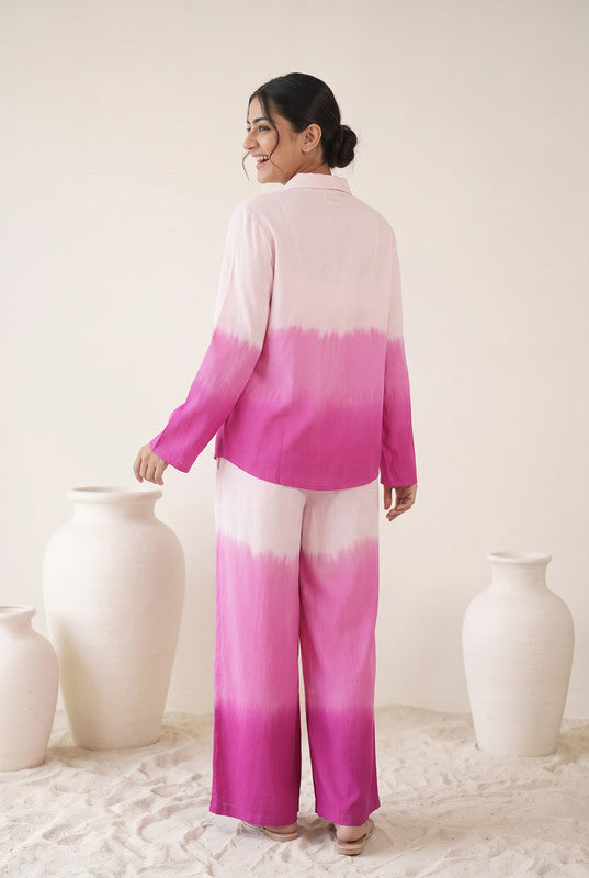 Pink & White Ombre Cotton Flex  Co-Ord Set