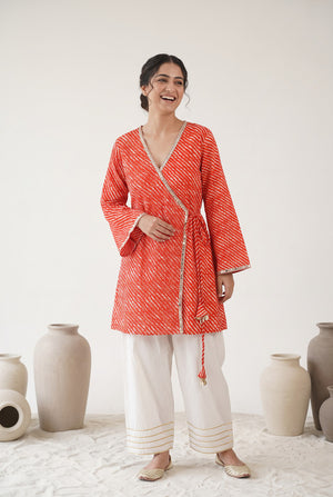 Red Printed Farshi Pants Cotton Co-ord Set