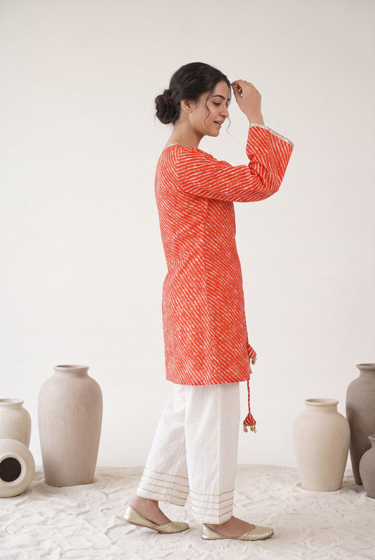 Red  Printed Cotton Flex Wrap Style Top  Set