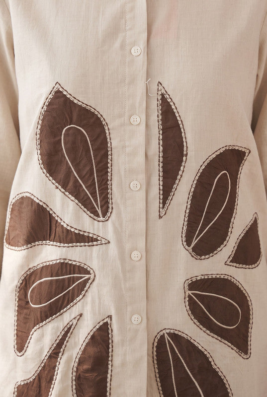 Ivory Cotton Flex Leaf Appliqué Co-ord Set