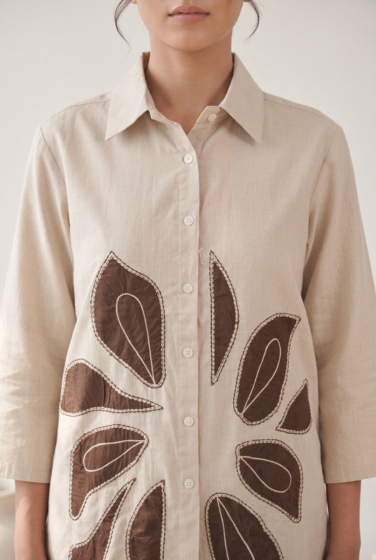 Ivory Cotton Flex Leaf Appliqué Co-ord Set