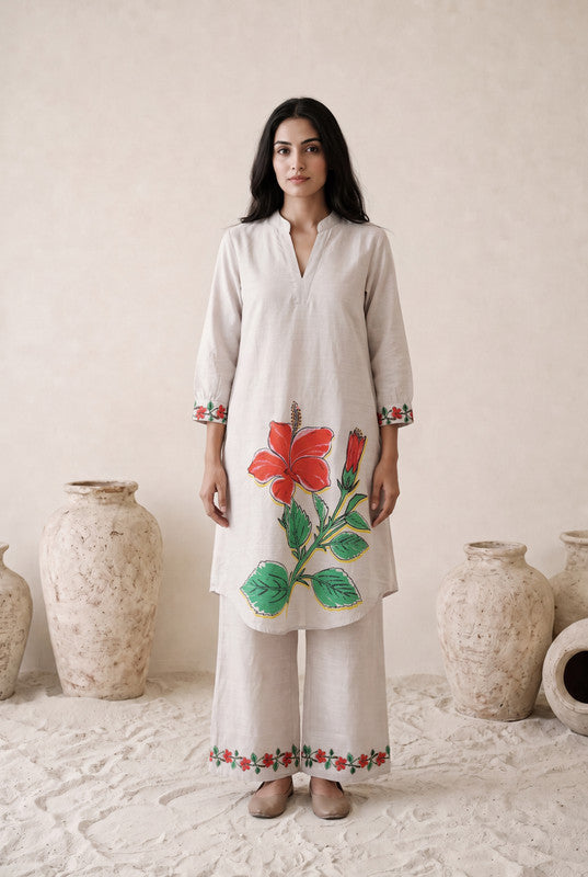 Off White Floral Cotton Co-Ord Set