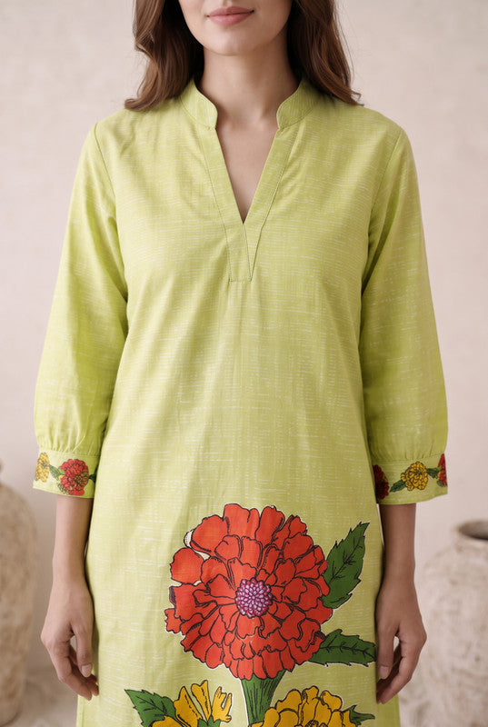Lime Green Floral Cotton Co-Ord Set