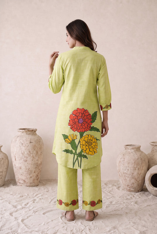 Lime Green Floral Cotton Co-Ord Set