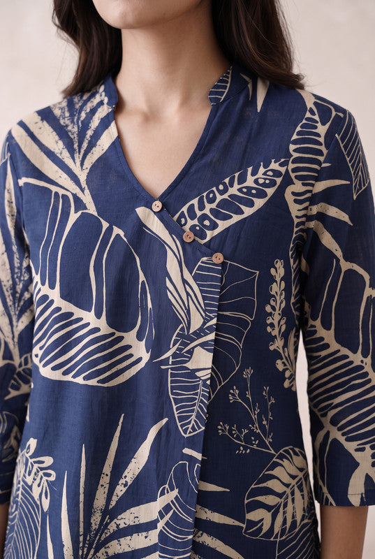 Navy Blue Floral Cotton Flex Co-Ord Set