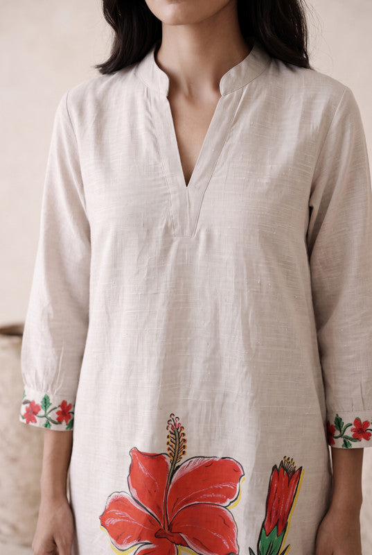 Off White Floral Cotton Co-Ord Set
