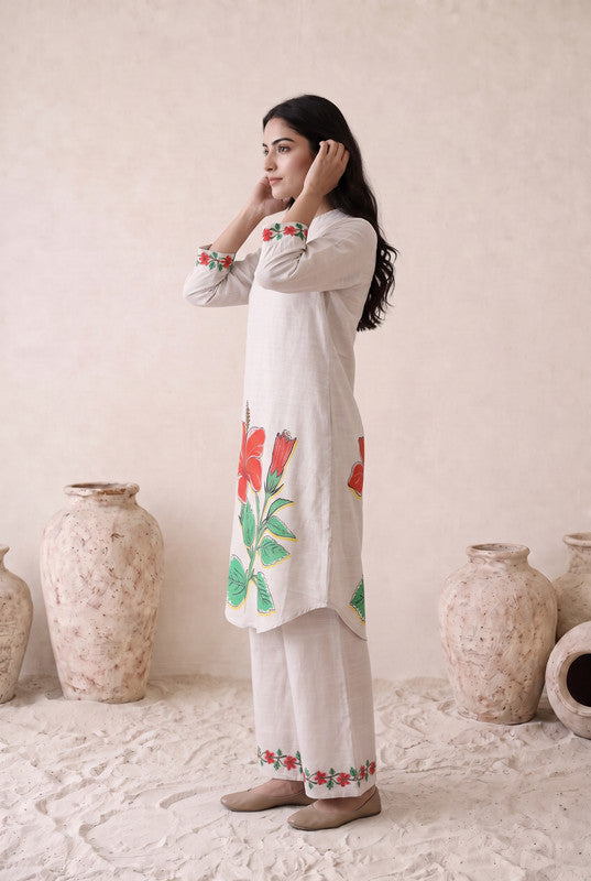 Off White Floral Cotton Co-Ord Set