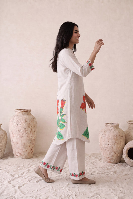 Off White Floral Cotton Co-Ord Set