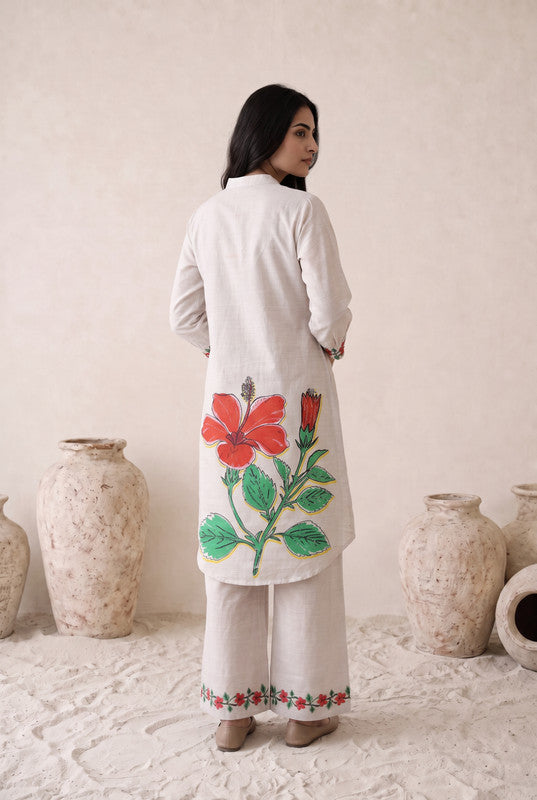 Off White Floral Cotton Co-Ord Set