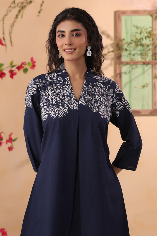Navy Blue Elegant Floral Cotton Co-ord Set