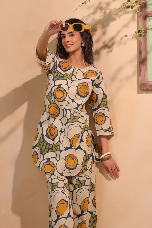 Multicolour Floral Motif Printed Cotton Co-ord Set