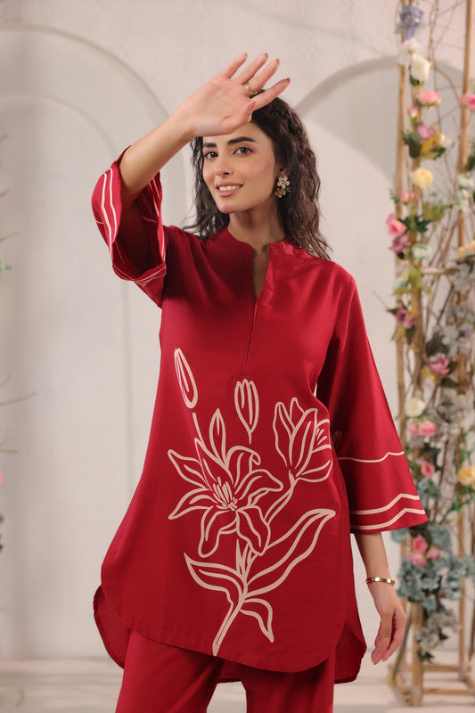 Red Statement Floral Printed Cotton Co-ord Set