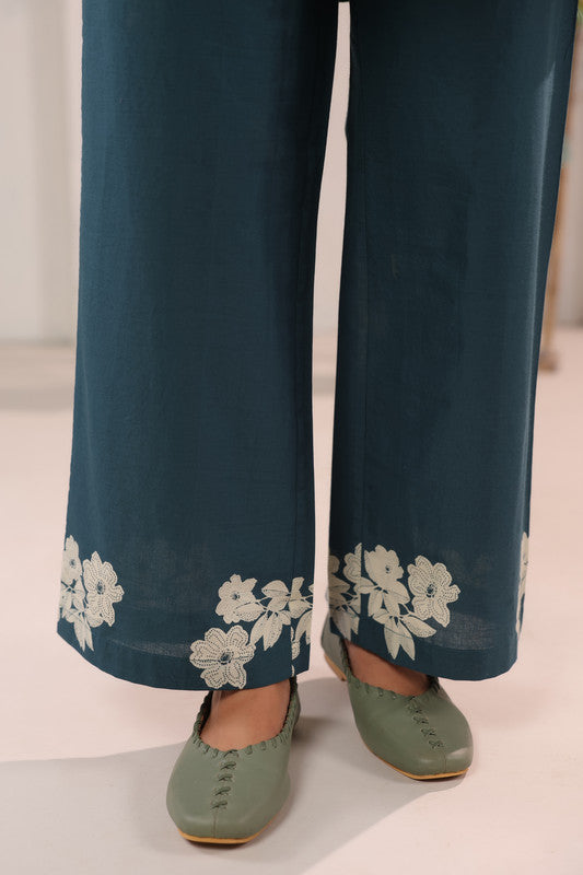 Teal Elegant Floral Printed Cotton Co-ord Set