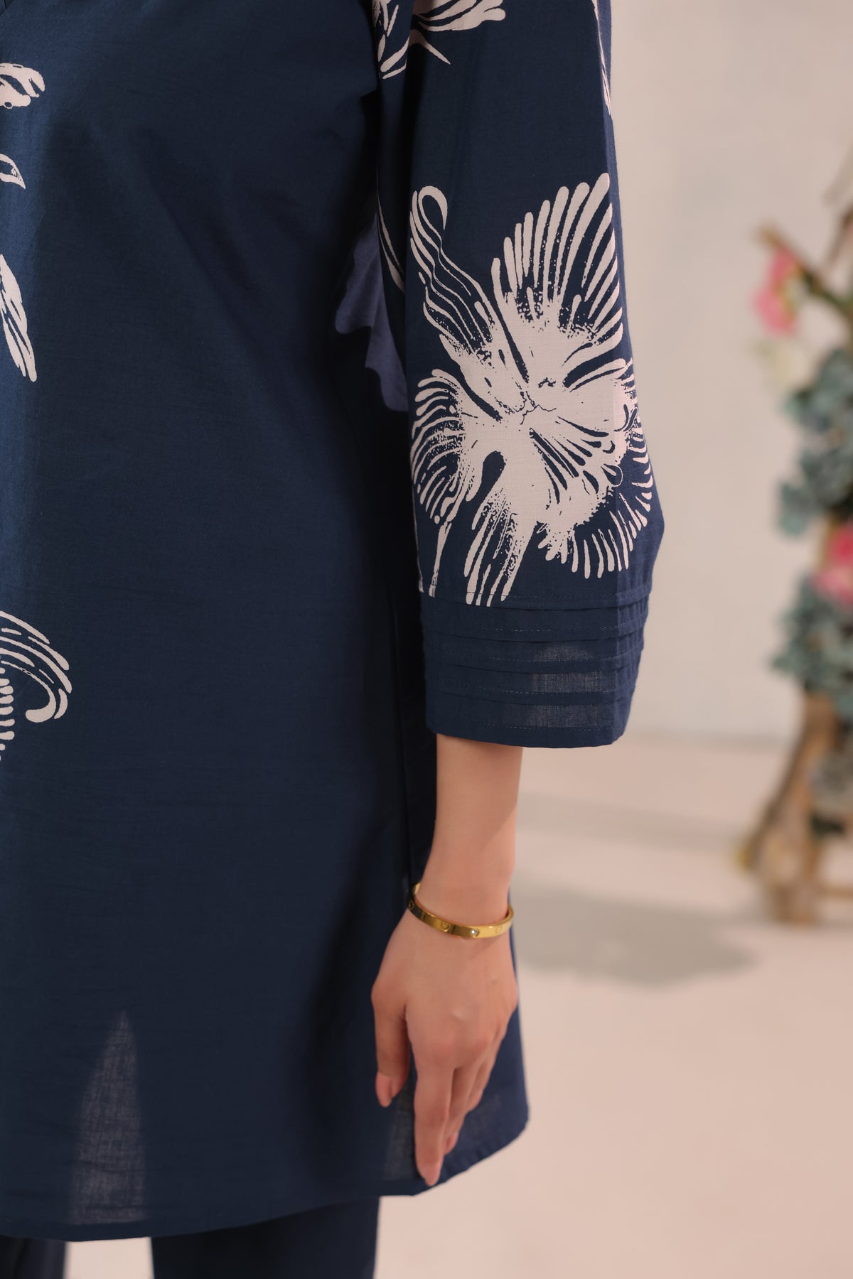 Navy Blue Floral Printed Cotton Co-ord Set