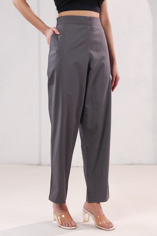Smart Fit Solid Charcoal Grey Straight Formal Cotton Pants