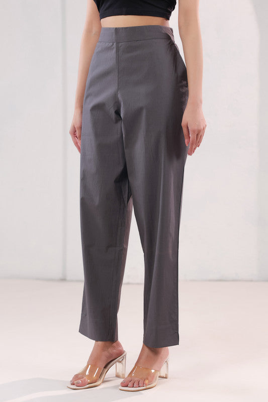 Smart Fit Solid Charcoal Grey Straight Formal Cotton Pants