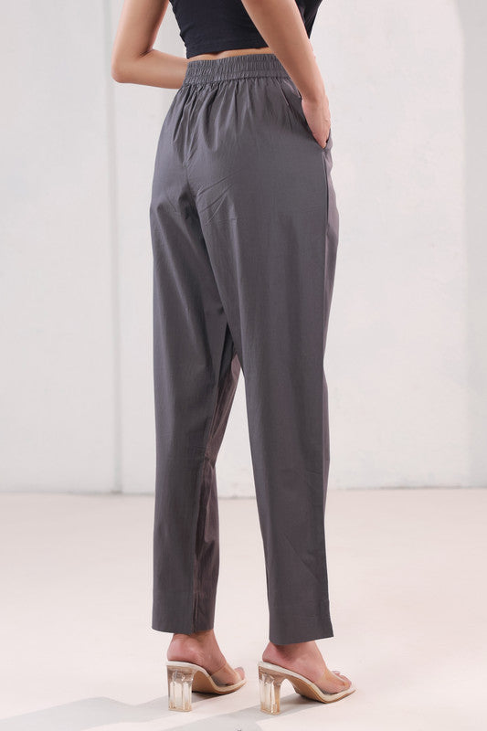 Smart Fit Solid Charcoal Grey Straight Formal Cotton Pants