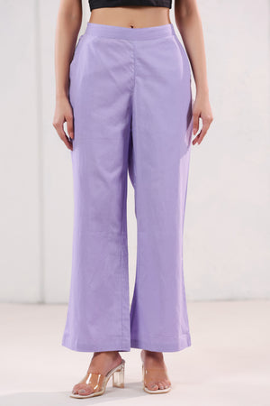 Solid Lavender Wide Leg Relaxed Fit Cotton Pants