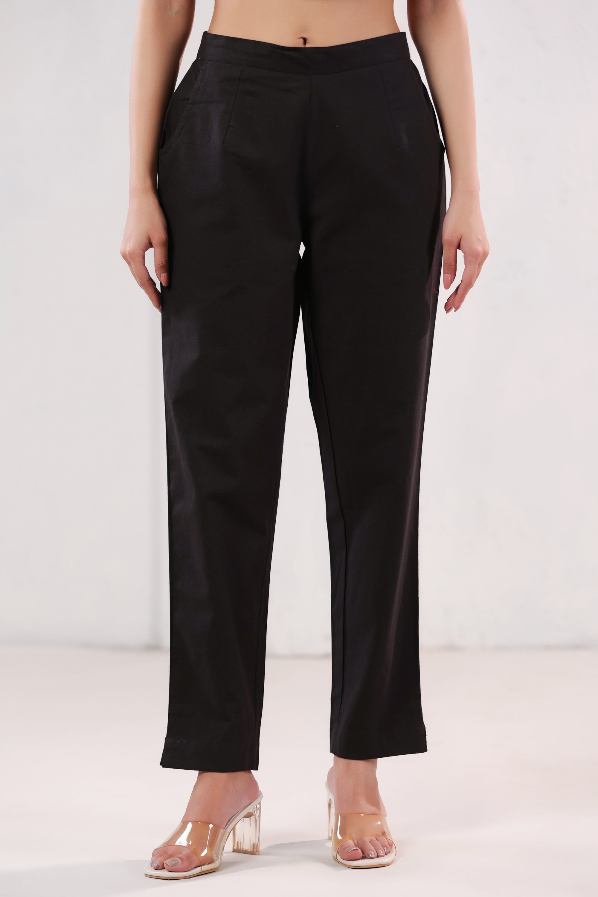 Classic Solid Dark Brown Ankle Length Cotton Pants