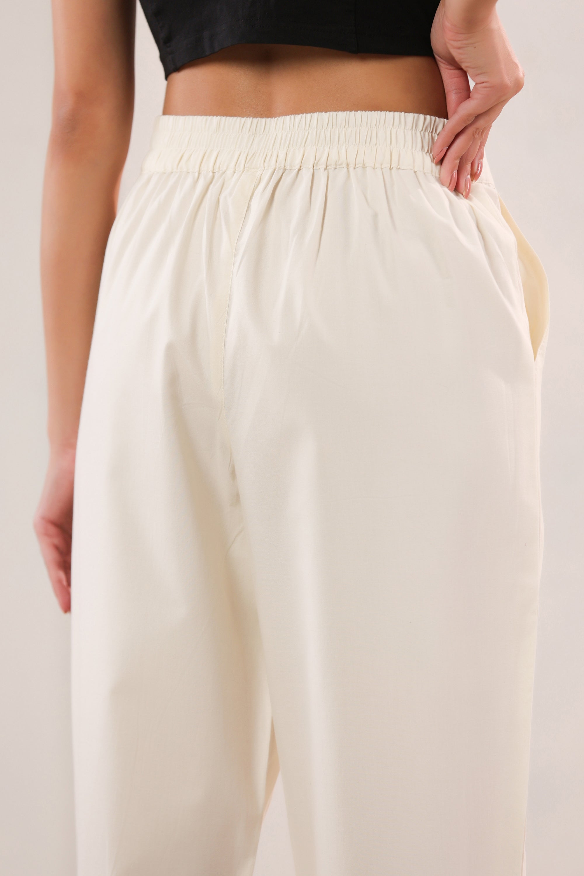 Solid Off-White High Waist Straight Fit Cotton Pants