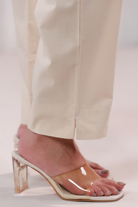 Minimal Solid Beige Office Wear Straight Cotton Pants