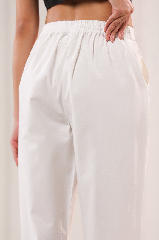 Solid White Straight Fit & Ankle Length Cotton Pants