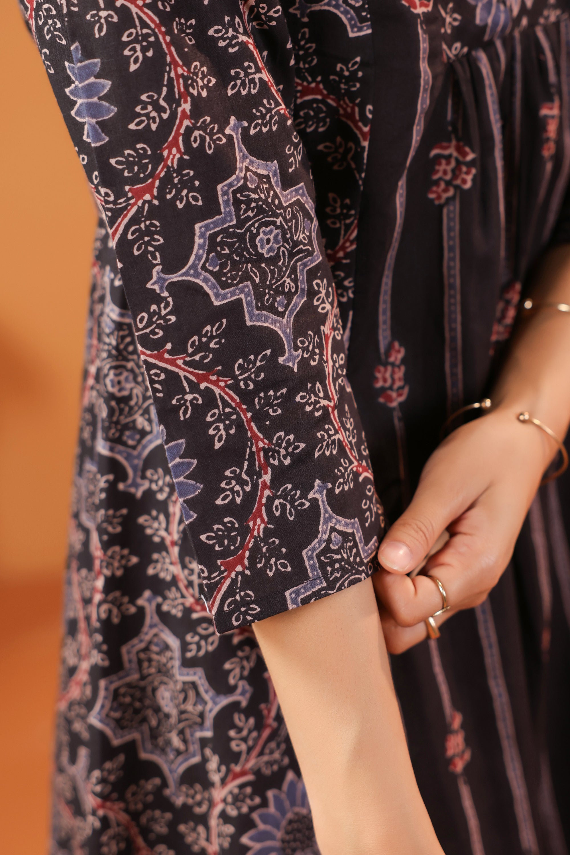 Black Classic Ajrakh Inspired Printed Cotton Kurta Set