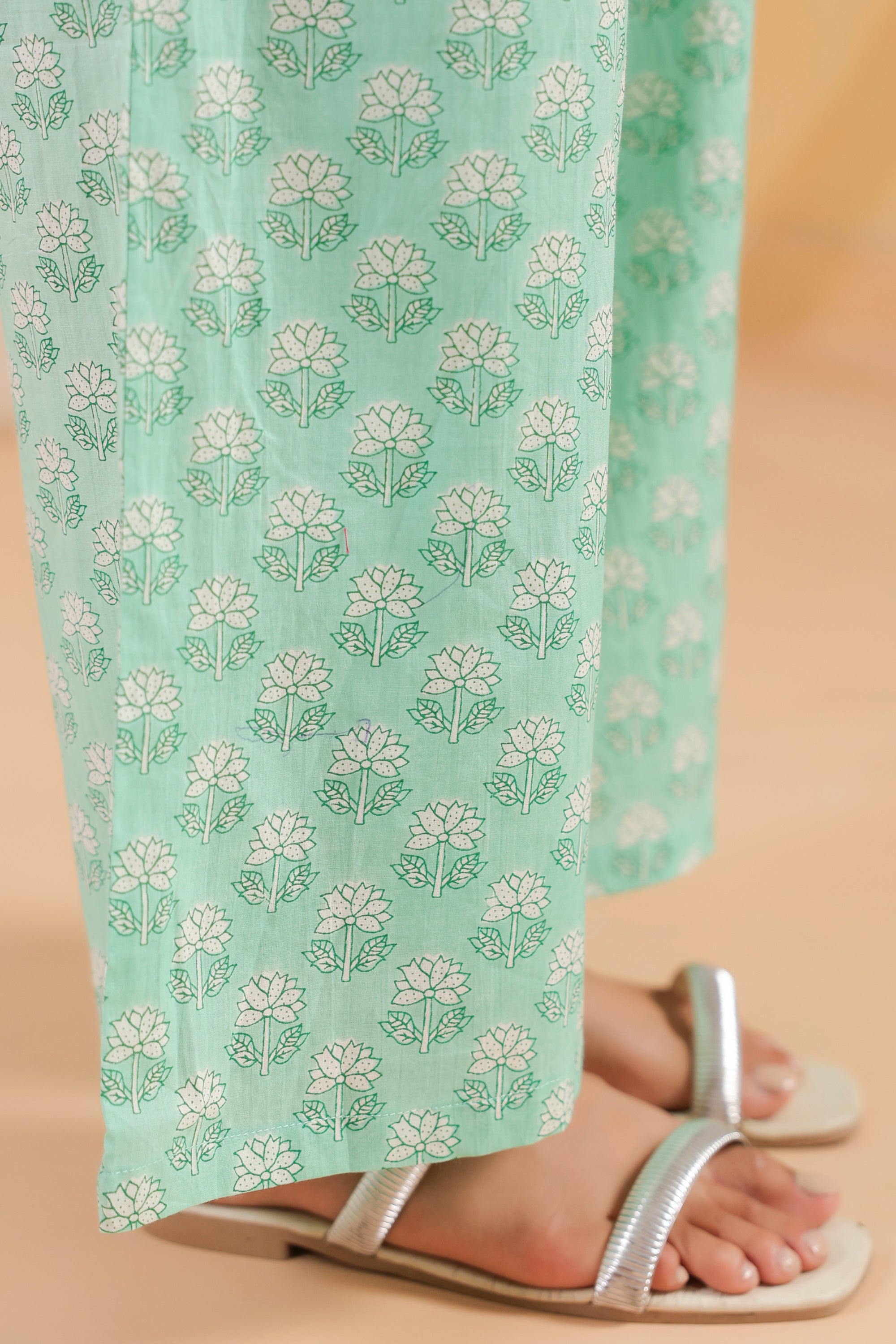 Green Floral Blossom Printed Regular Fit Cotton Co-ord Set