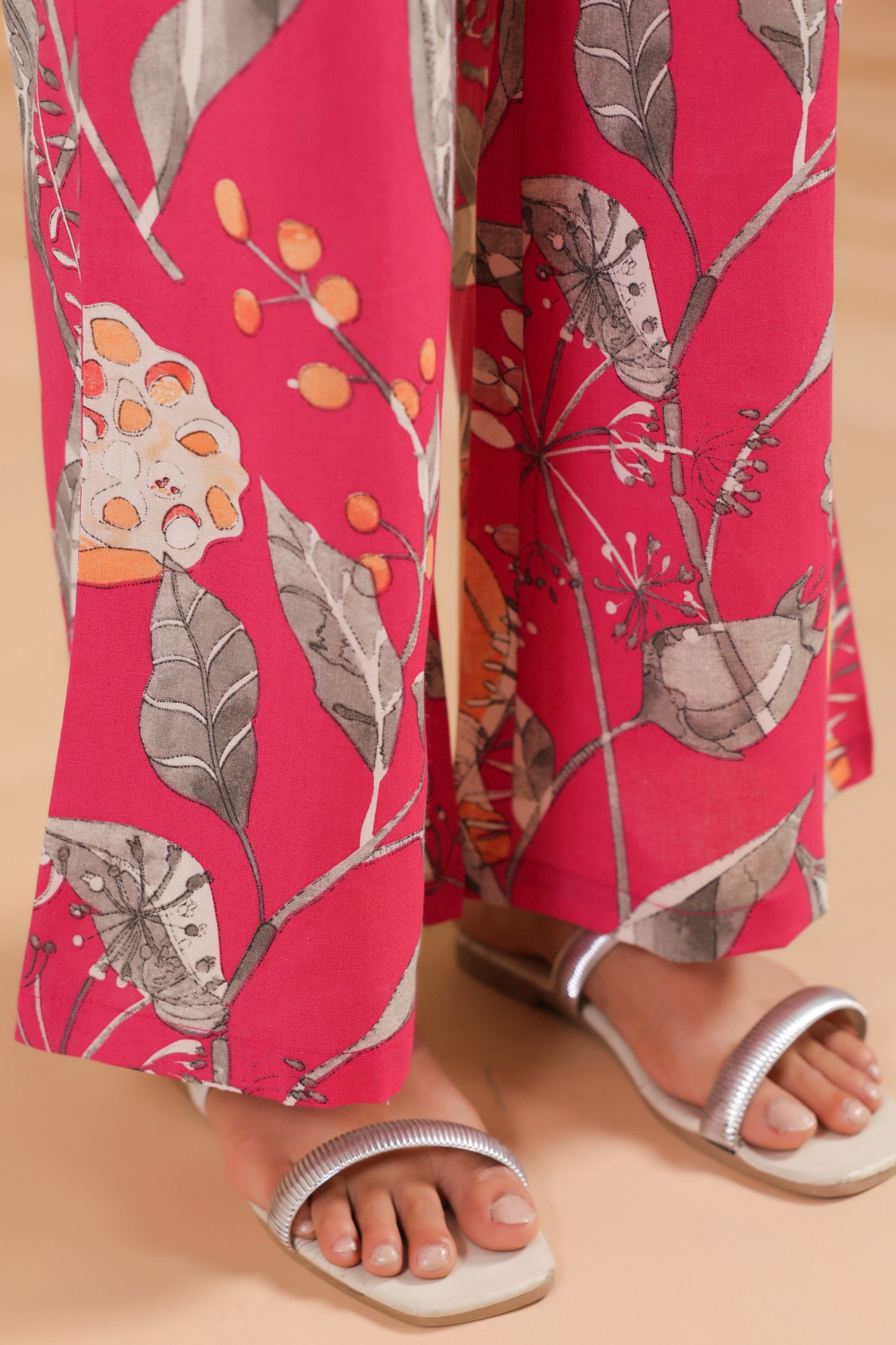 Pink Tropical Leaf Printed Cotton Flex Regular Fit Co-ord Set