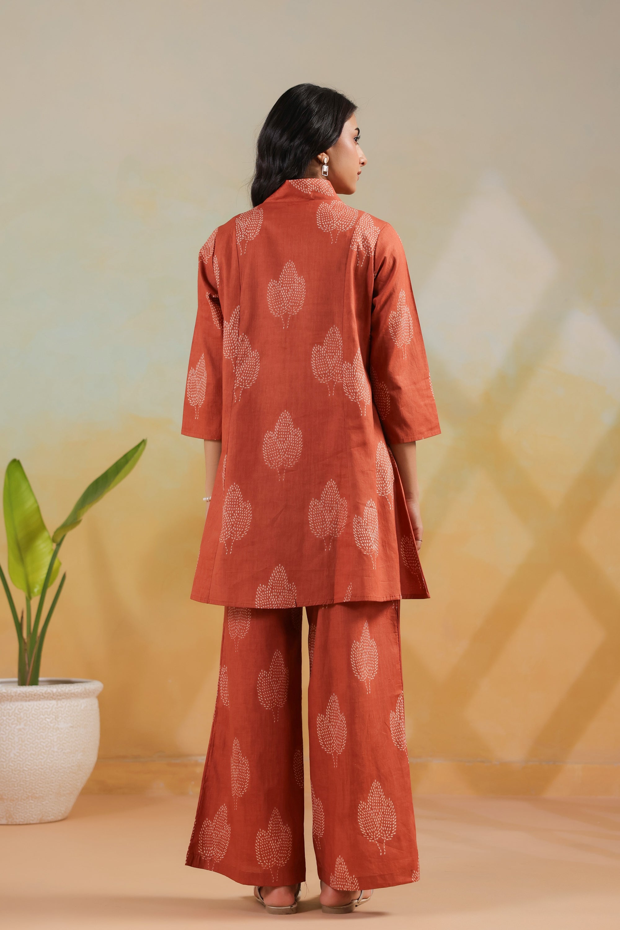 Rust Artisan Vertical Pattern Printed Cotton Co-ord Set