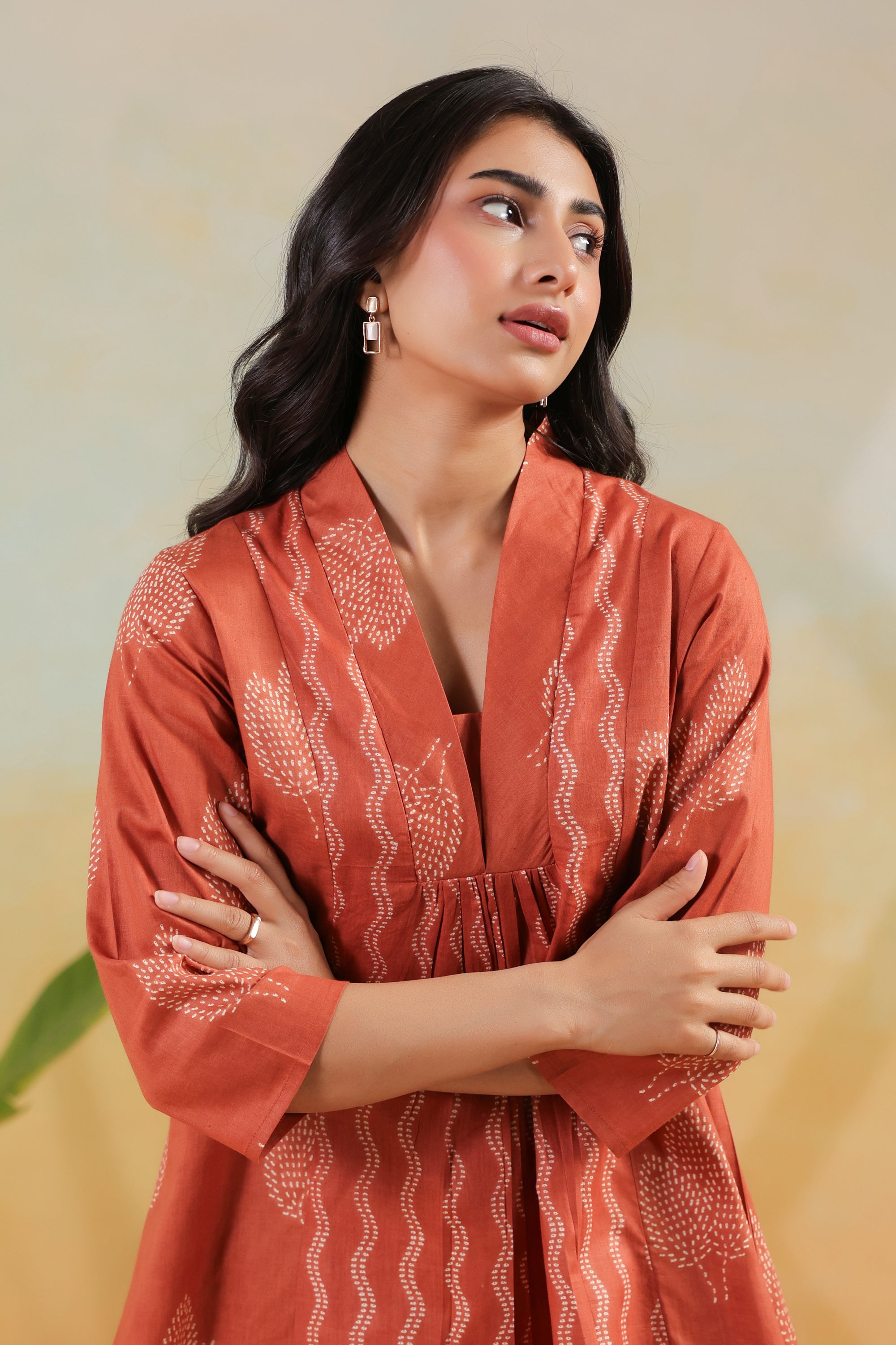 Rust Artisan Vertical Pattern Printed Cotton Co-ord Set