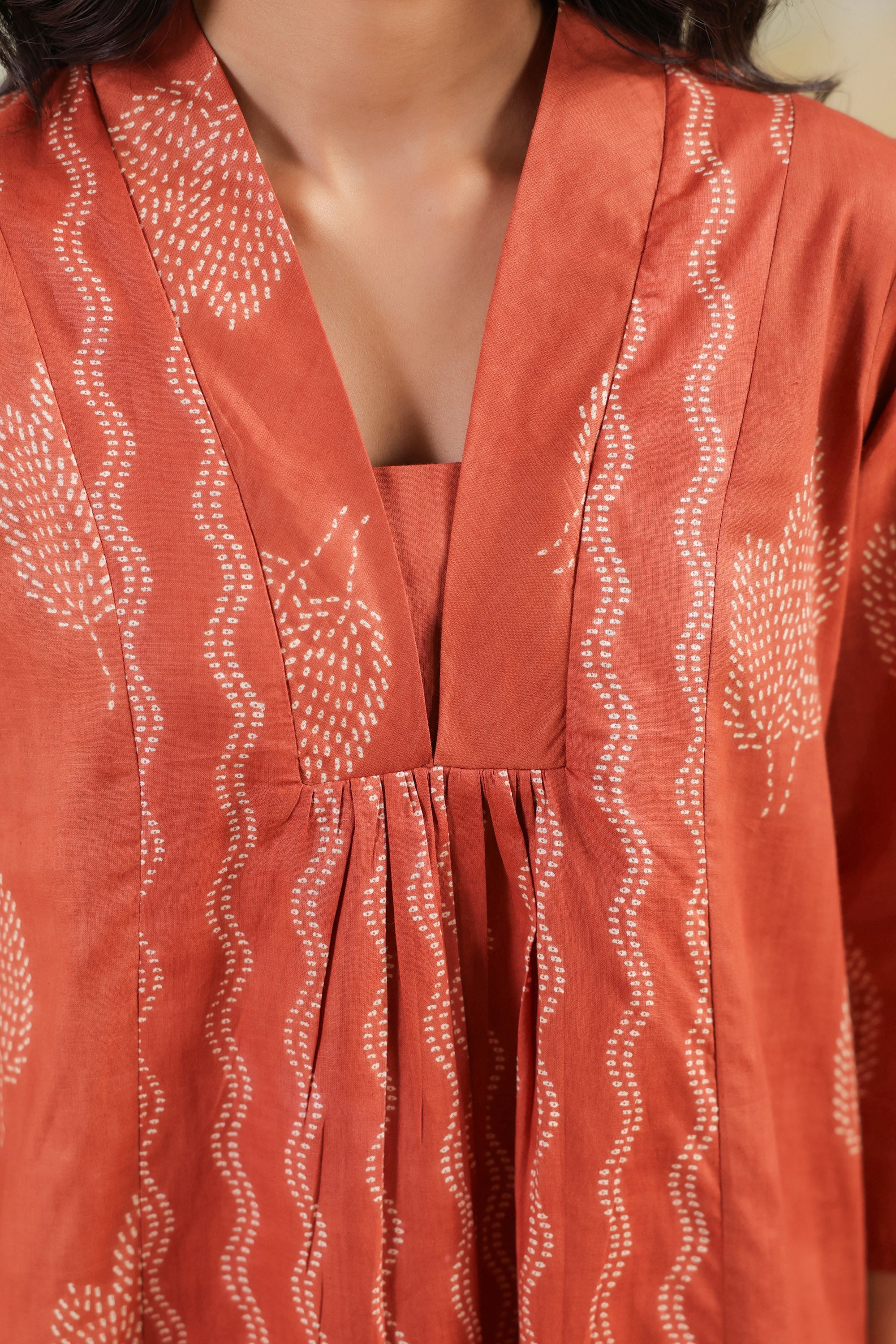 Rust Artisan Vertical Pattern Printed Cotton Co-ord Set