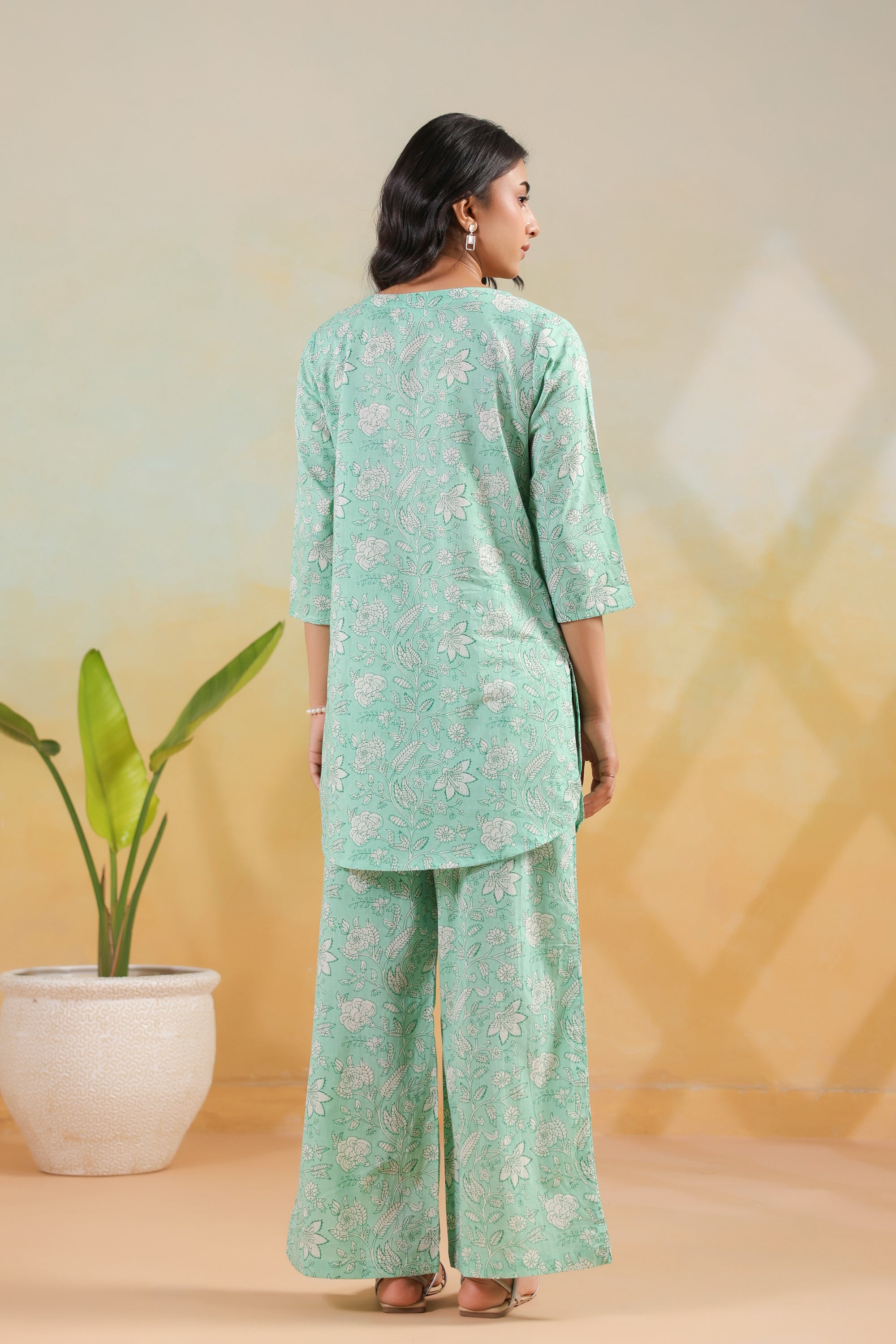 Green Botanical Printed Cotton Casual Co-ord Set