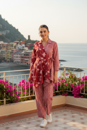 Stripes with Florals on Red Cotton Co-ord Set