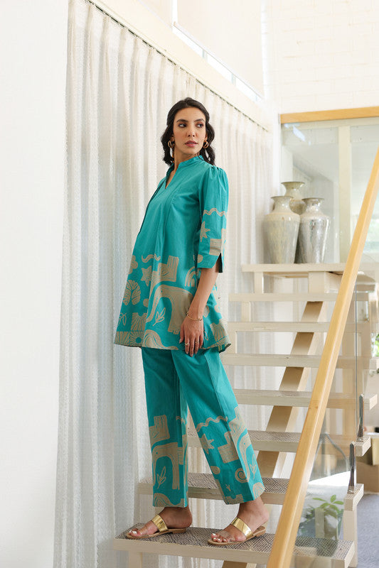 Skyline Oasis Blue Cotton Co-ord Set