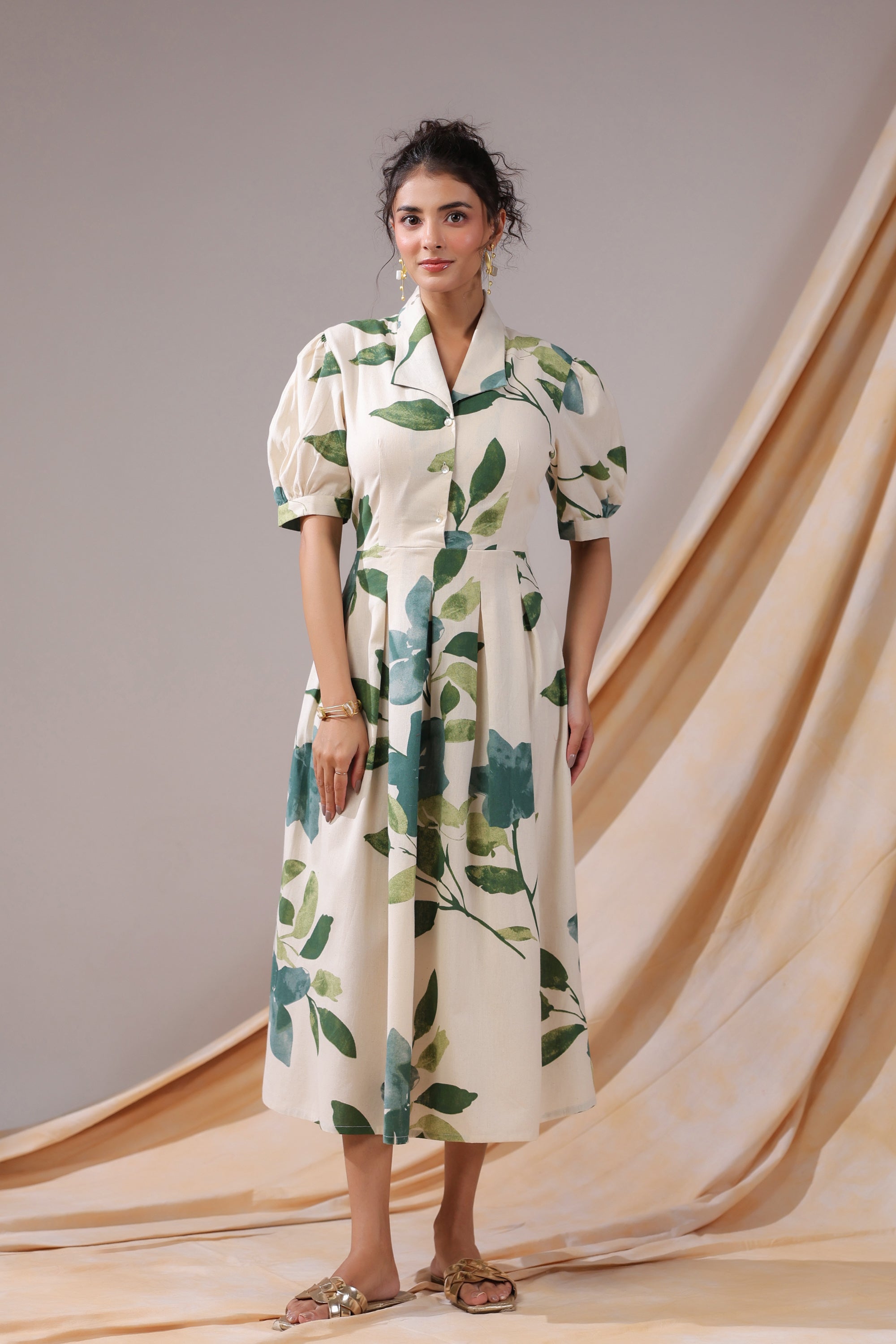 Verdant Leaf Cotton Flex Dress
