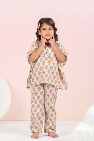Cream Floral Cotton Kaftan Pyjama Set