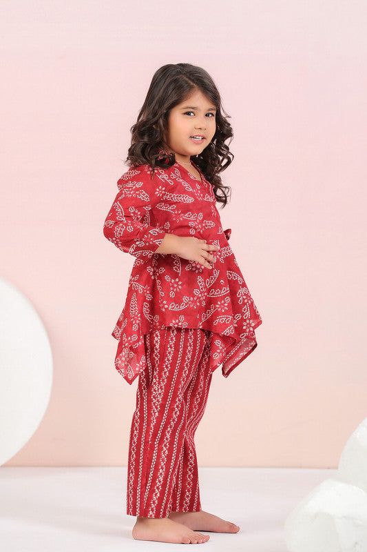 Floral Shibori On Maroon Kids Coord Set