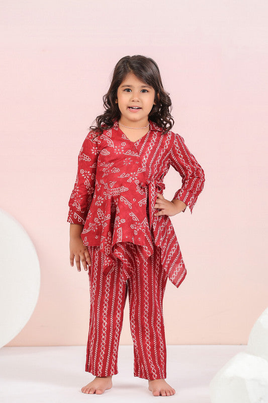 Floral Shibori On Maroon Kids Coord Set