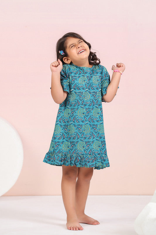 Azure Blossom Blue Cotton Kids Dress