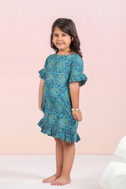 Azure Blossom Blue Cotton Kids Dress