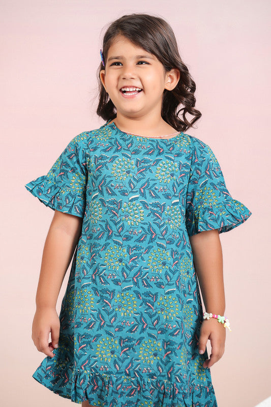 Azure Blossom Blue Cotton Kids Dress