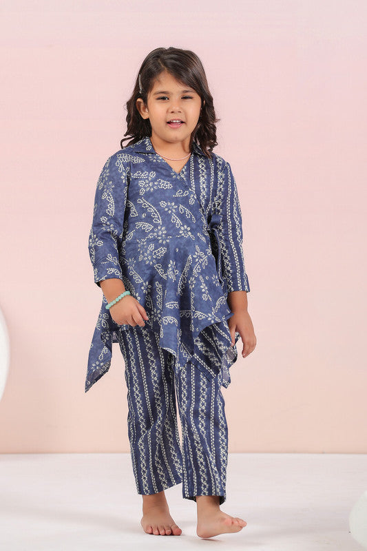 Floral Shibori On Blue Kids Coord Set