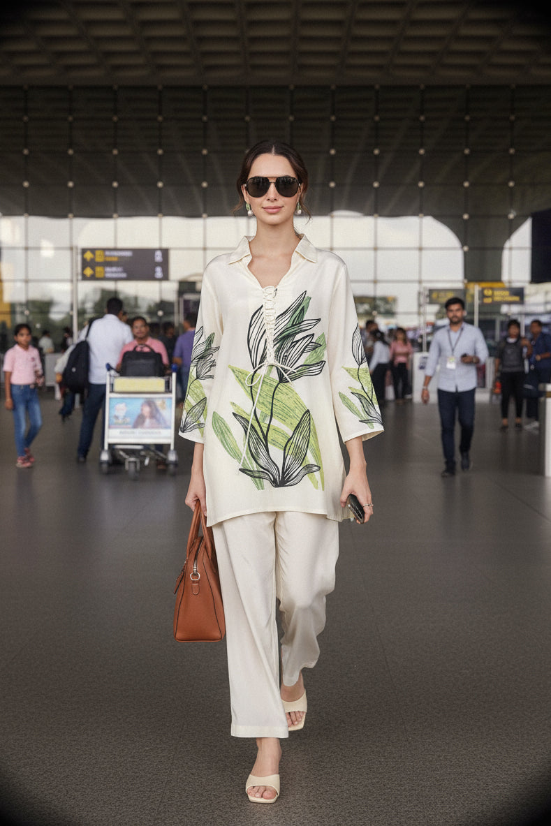 Ivory Palm Canopy Russian Silk Co-ord Set