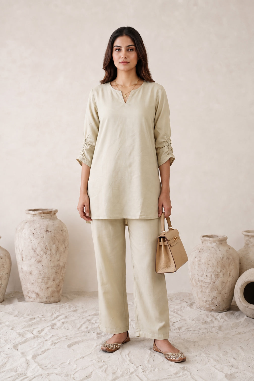 Ivory Solid Russian Silk Co-Ord Set