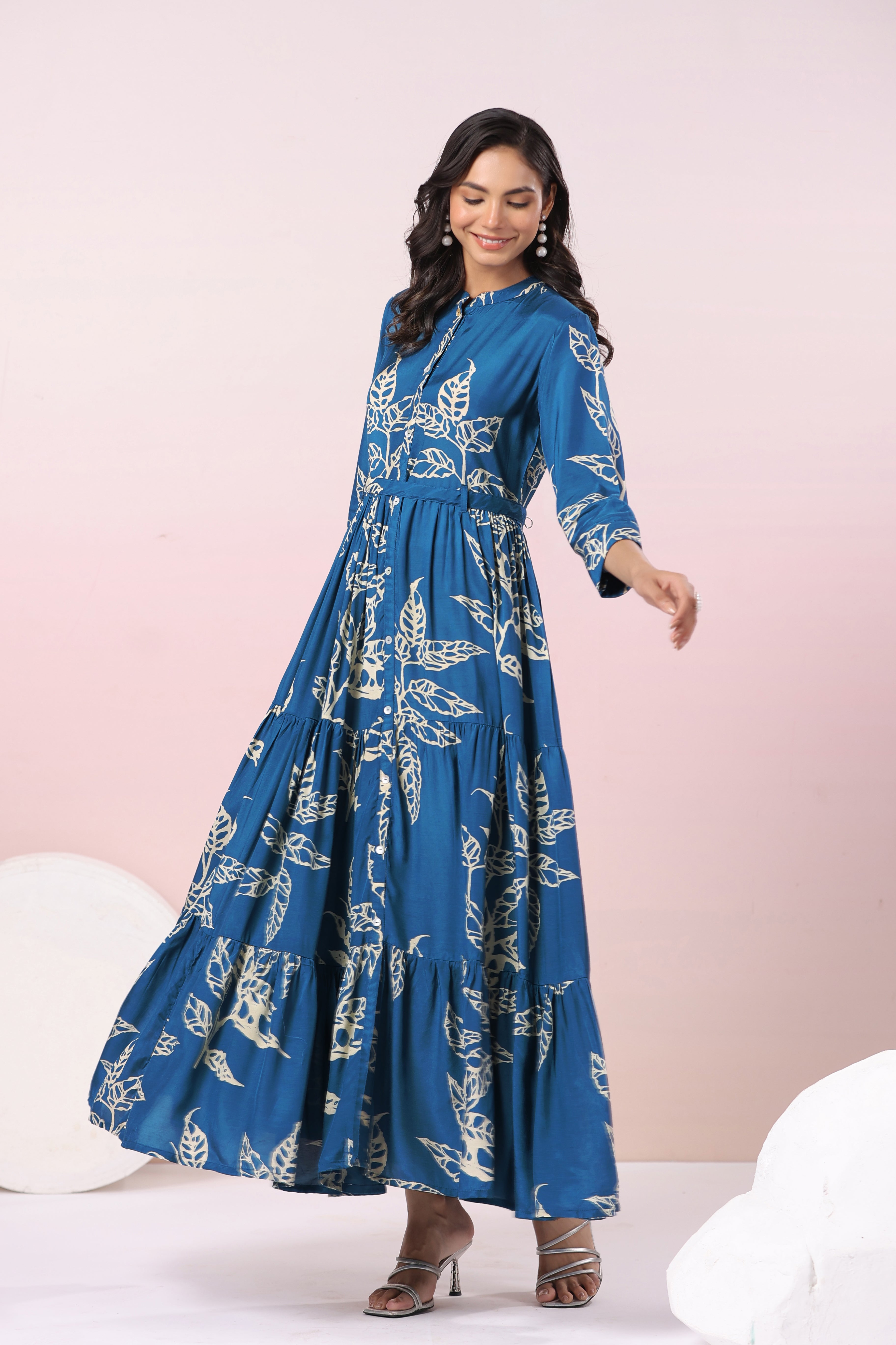 Azure Floral Elegance Dress