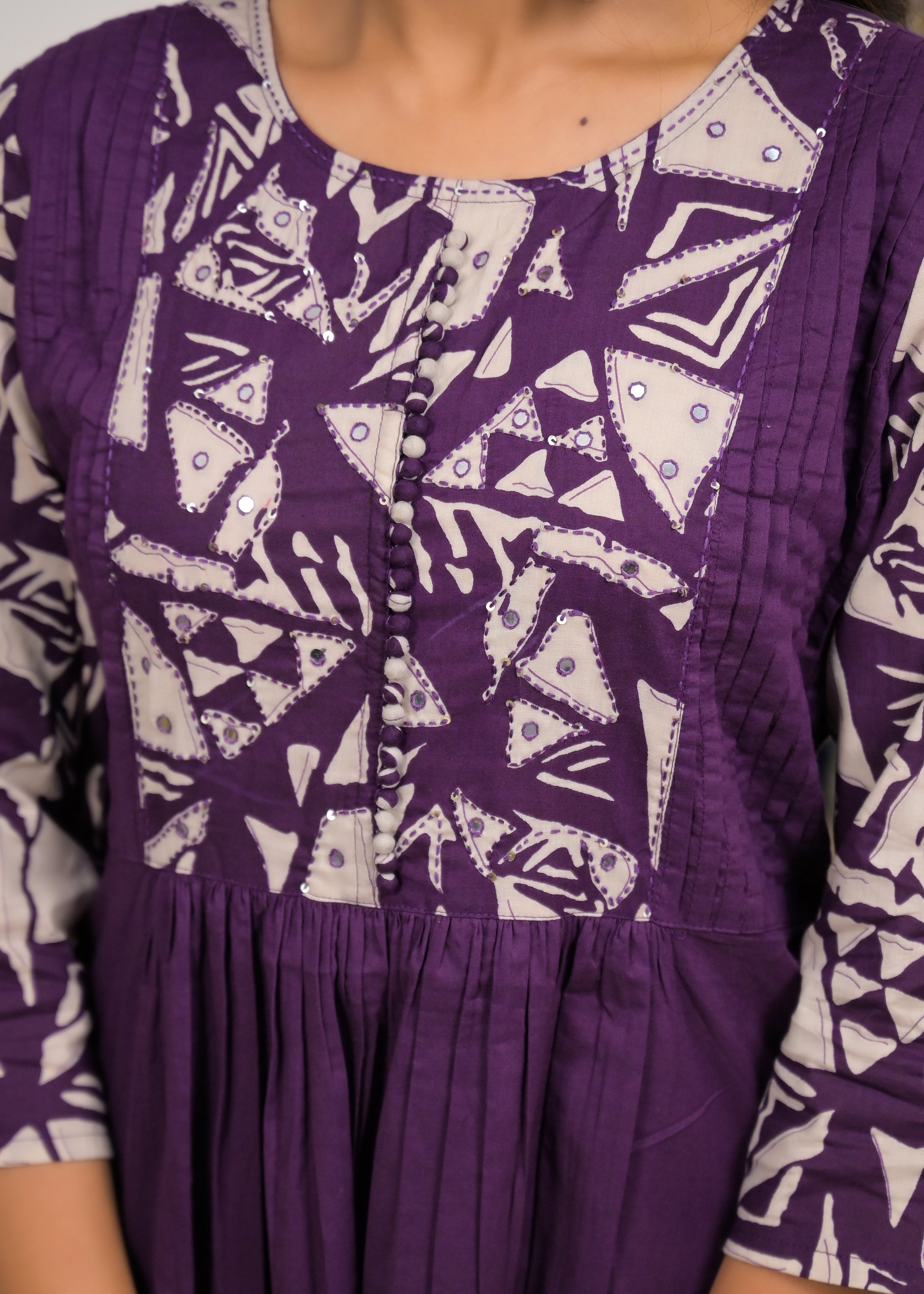 Purple Printed Anarkali Kurta Set with Dupatta