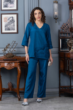 Blue Lagoon Russian Silk Co-ord Set