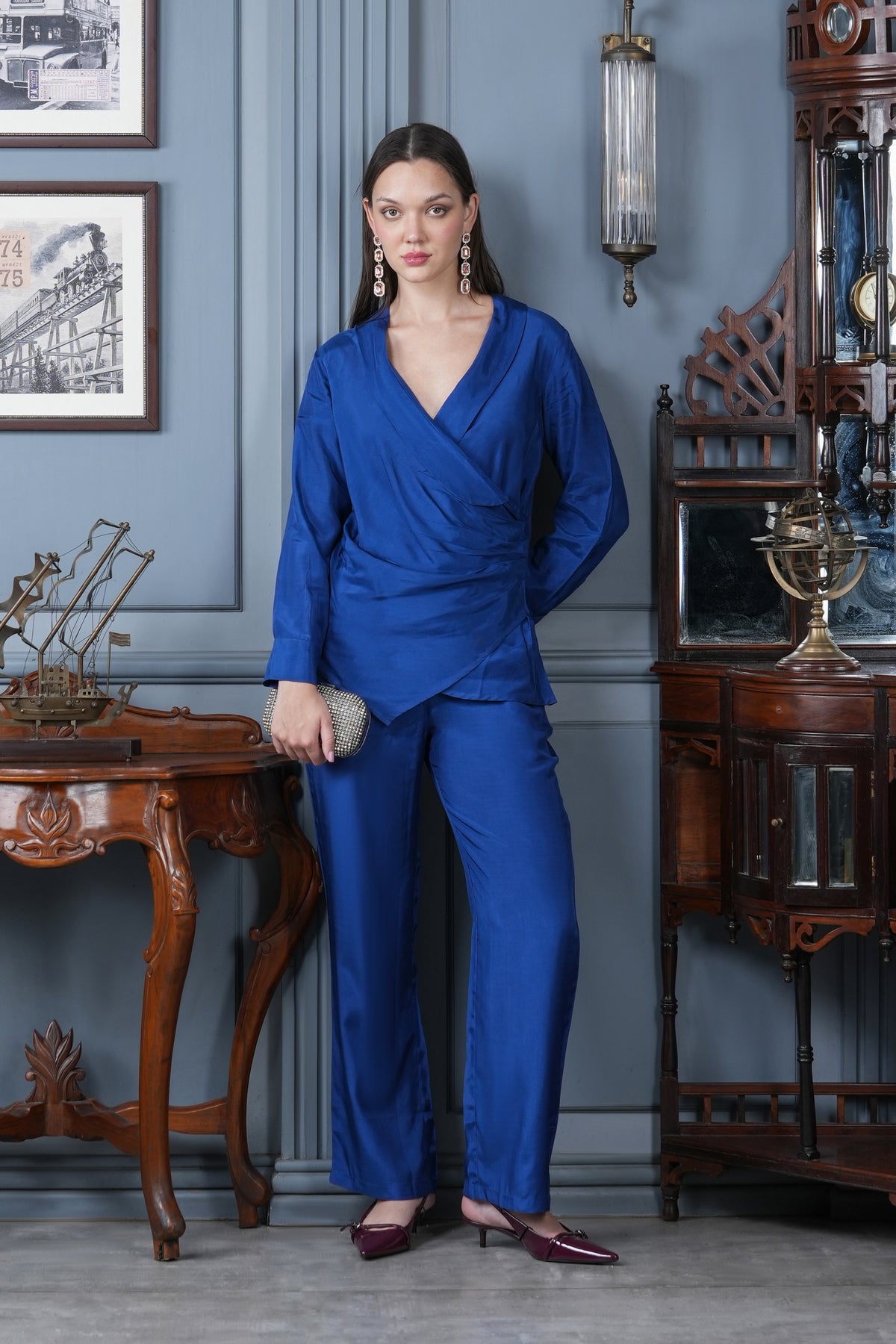 Cobalt Charm Russian Silk Co-ord Set