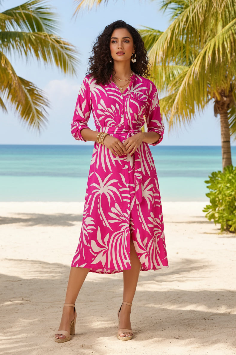 Palm Paradise Pink Russian Silk Dress